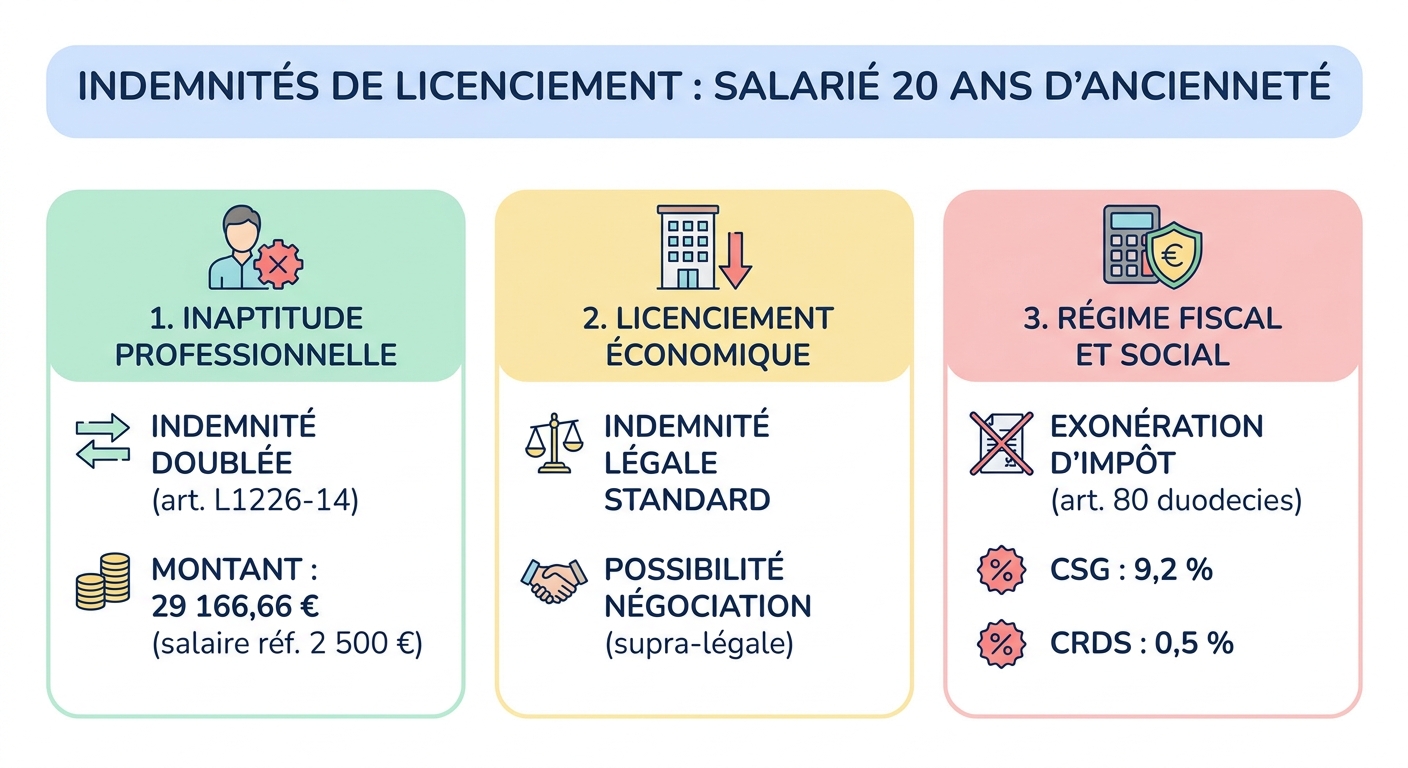 Cas particuliers : inaptitude, licenciement économique et régime fiscal de l
